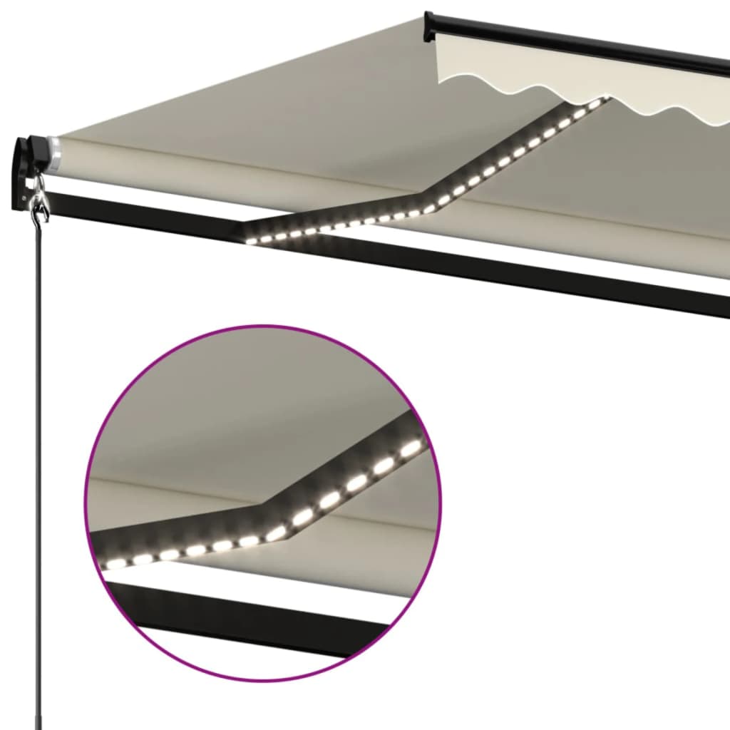 Toldo retrátil manual com LED 600x350 cm cor creme