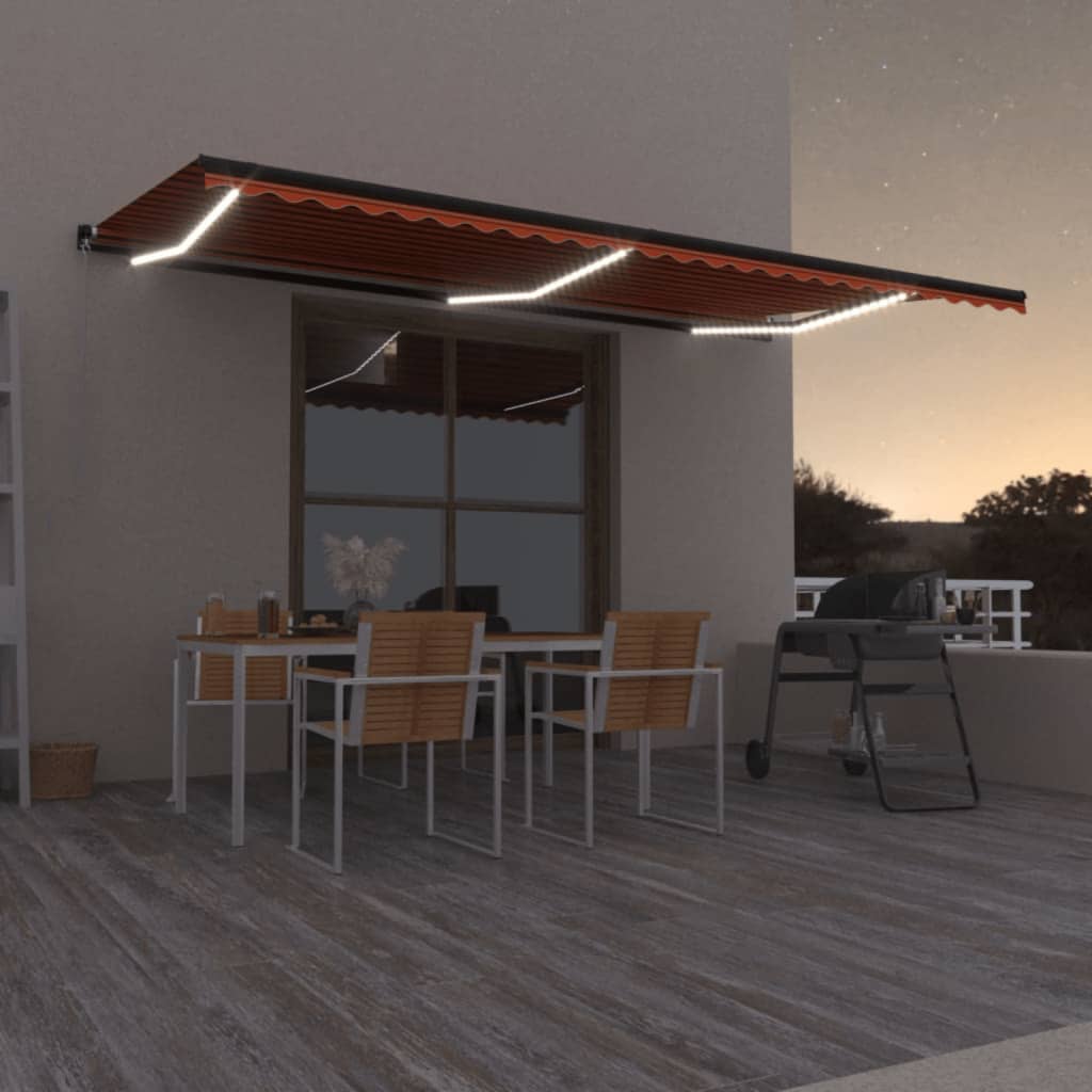 Toldo retrátil manual com LED 600x350 cm laranja e castanho