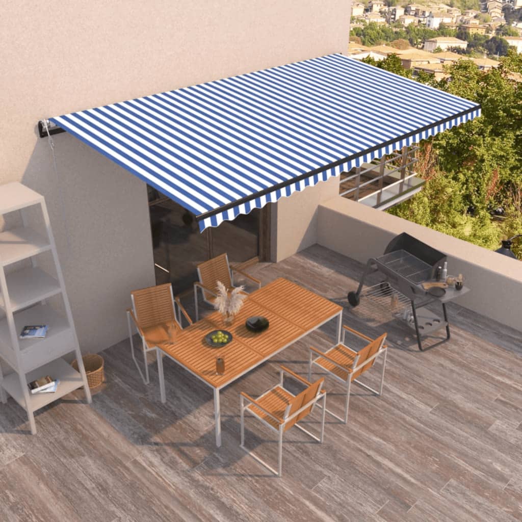 Toldo retrátil automático 600x350 cm azul e branco