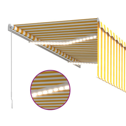 Toldo retrátil manual com estore/LED 3x2,5 m amarelo e branco