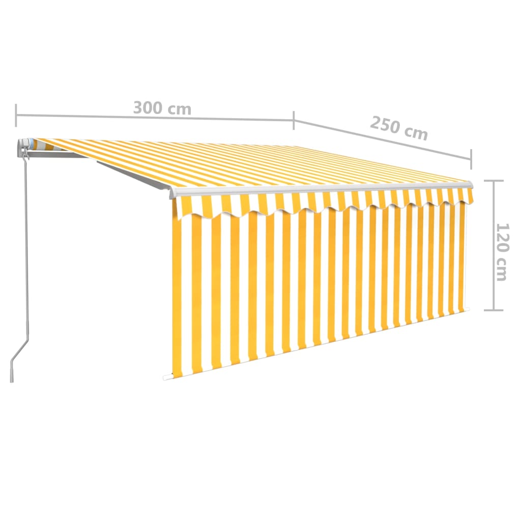 Toldo retrátil manual com estore/LED 3x2,5 m amarelo e branco