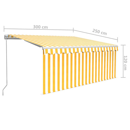 Toldo retrátil manual com estore/LED 3x2,5 m amarelo e branco