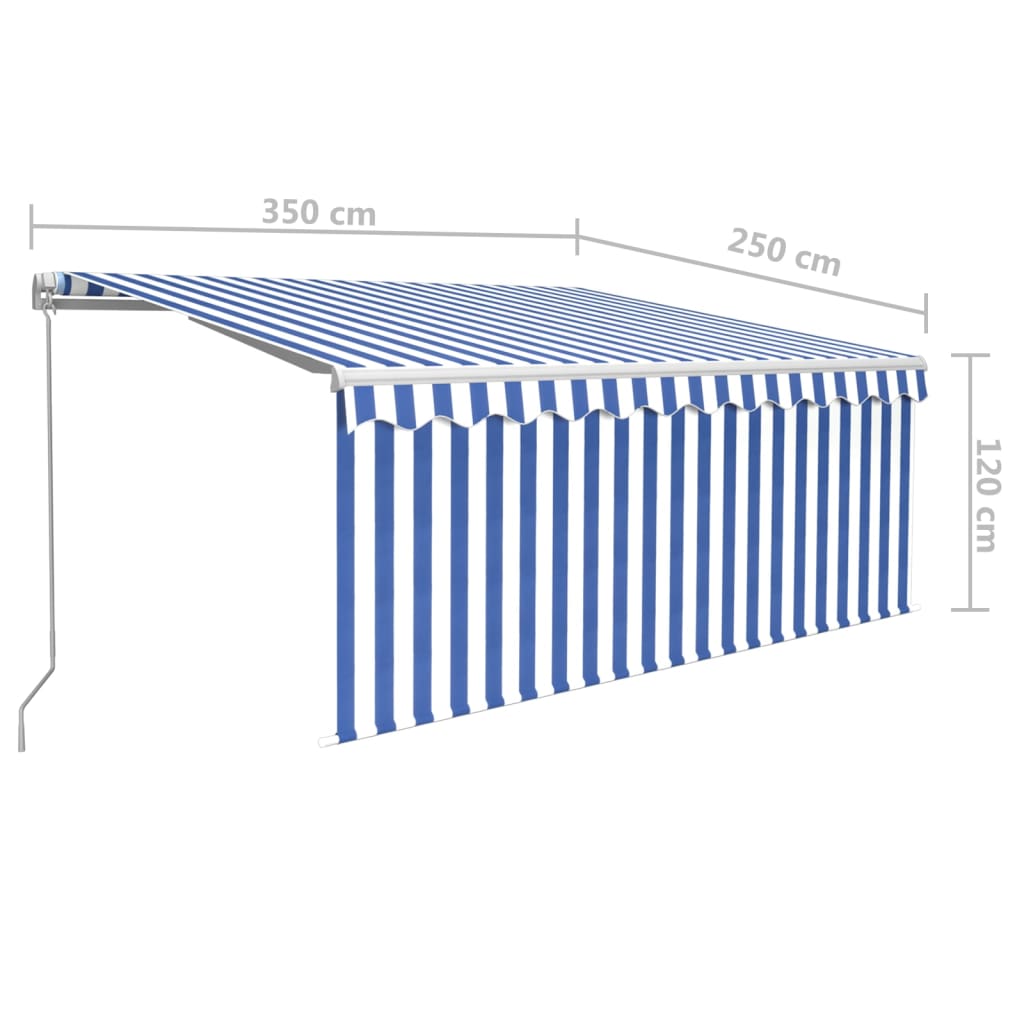 Toldo retrátil manual com estore 3,5x2,5 m azul e branco