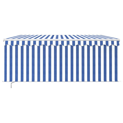 Toldo retrátil manual com estore/LED 3,5x2,5 m azul e branco