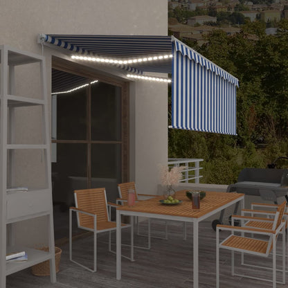 Toldo retrátil manual com estore/LED 3,5x2,5 m azul e branco