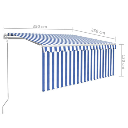 Toldo retrátil automático com estore 3,5x2,5 m azul e branco