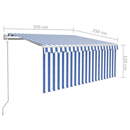 Toldo autom. c/ estore/LED/sensor vento 3,5x2,5m azul/branco