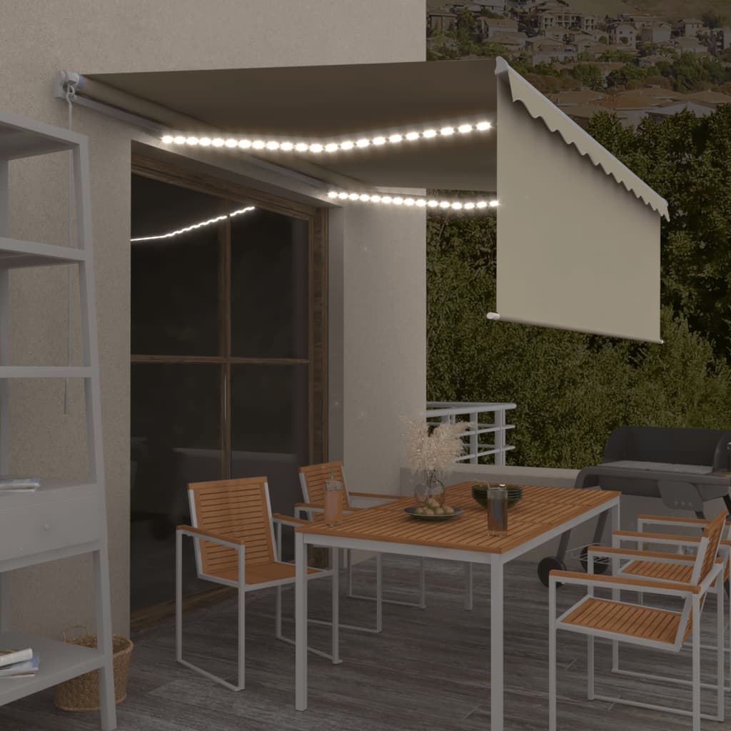 Toldo retrátil manual com estore e luzes LED 4x3 m cor creme