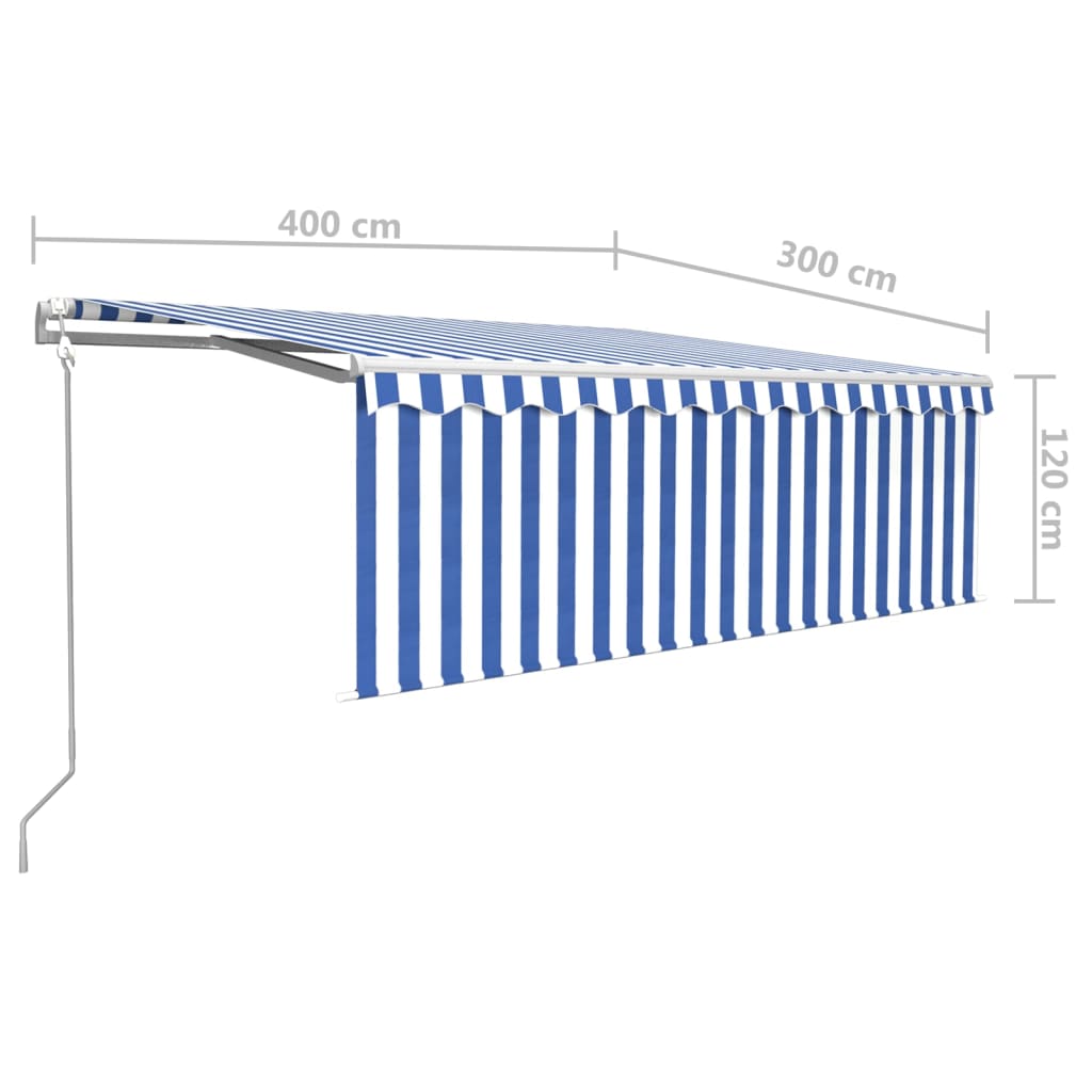 Toldo retrátil automático com estore 4x3 m azul e branco