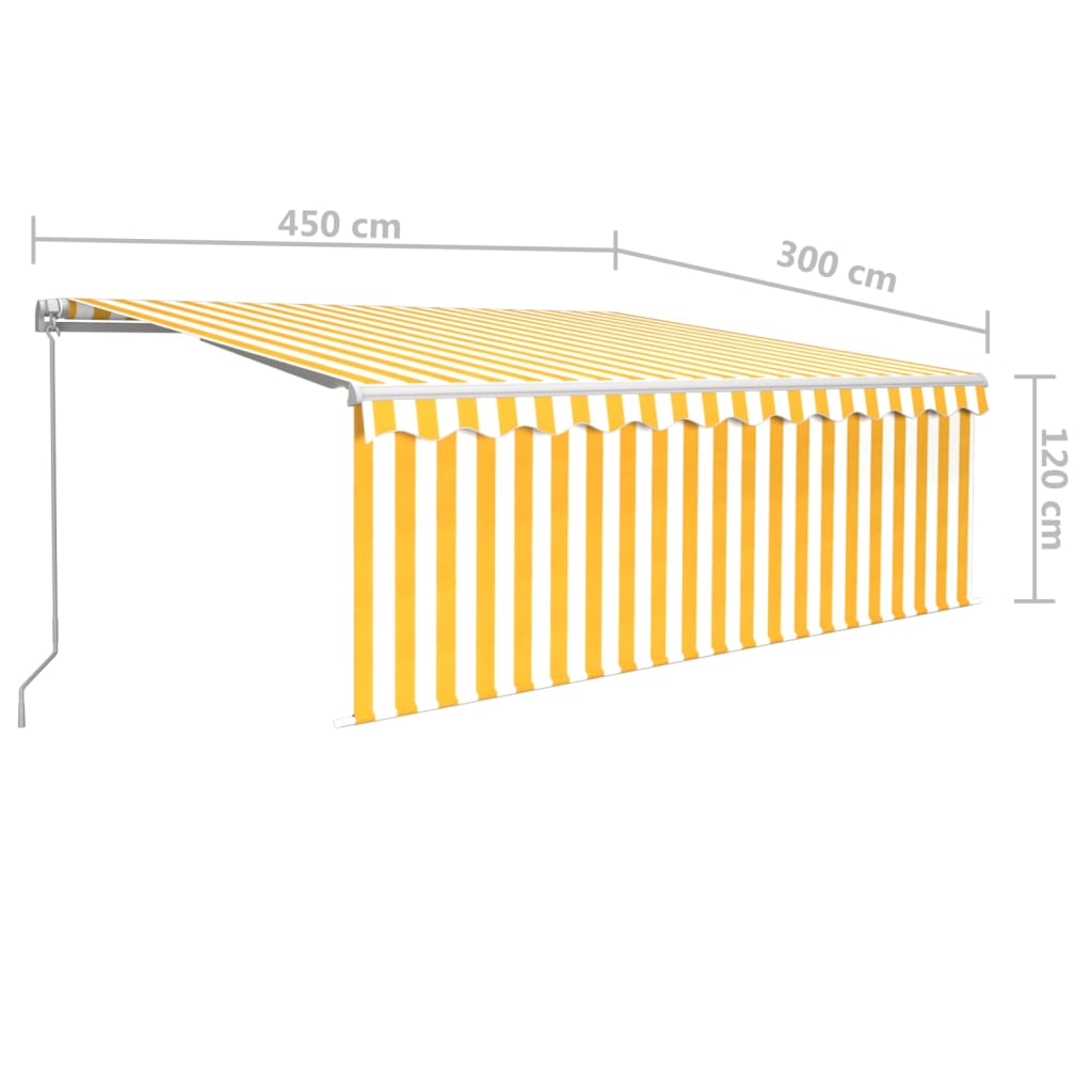 Toldo retrátil manual com estore/LED 4,5x3 m amarelo e branco