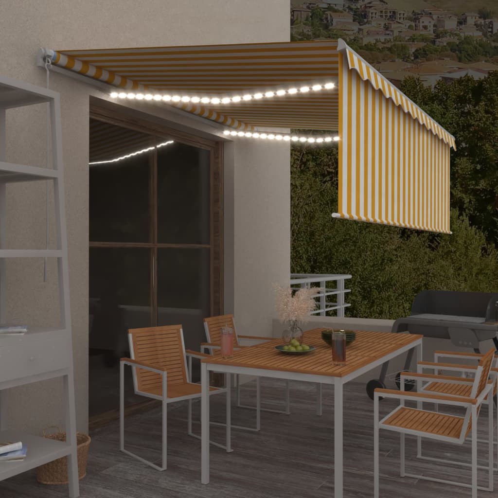 Toldo retrátil manual com estore/LED 4,5x3 m amarelo e branco