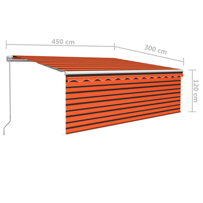 Toldo retrátil manual com estore/LED 4,5x3 m laranja/castanho