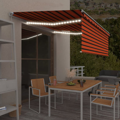 Toldo retrátil manual com estore/LED 4,5x3 m laranja/castanho