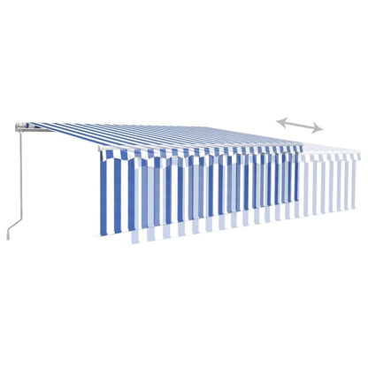 Toldo retrátil manual com estore/LED 5x3 m azul e branco