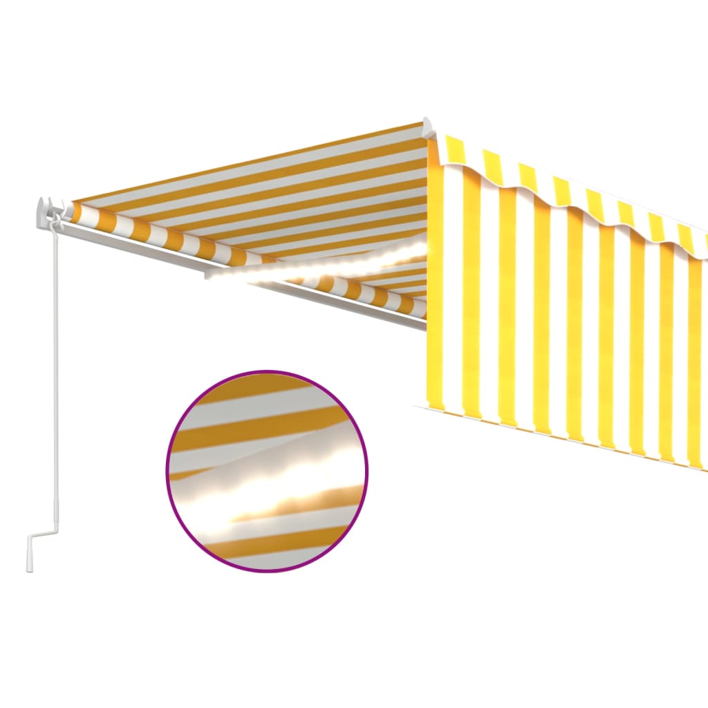 Toldo retrátil manual com estore/LED 5x3 m amarelo e branco