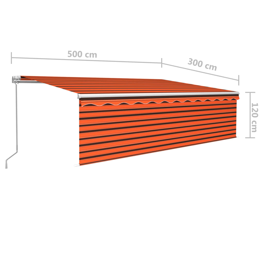 Toldo retrátil manual com estore e LED 5x3 m laranja e castanho