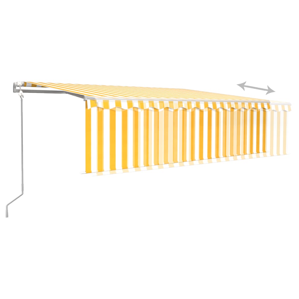 Toldo autom. c/ estore/LED/sensor de vento 5x3 m amarelo/branco