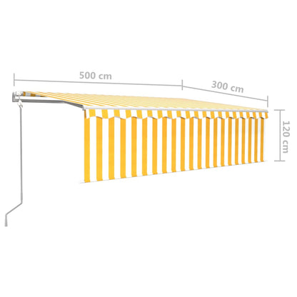 Toldo autom. c/ estore/LED/sensor de vento 5x3 m amarelo/branco