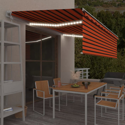 Toldo autom. c/ estore/LED/sensor vento 5x3m laranja/castanho