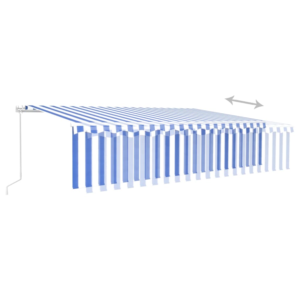 Toldo retrátil manual com estore/LED 6x3 m azul e branco