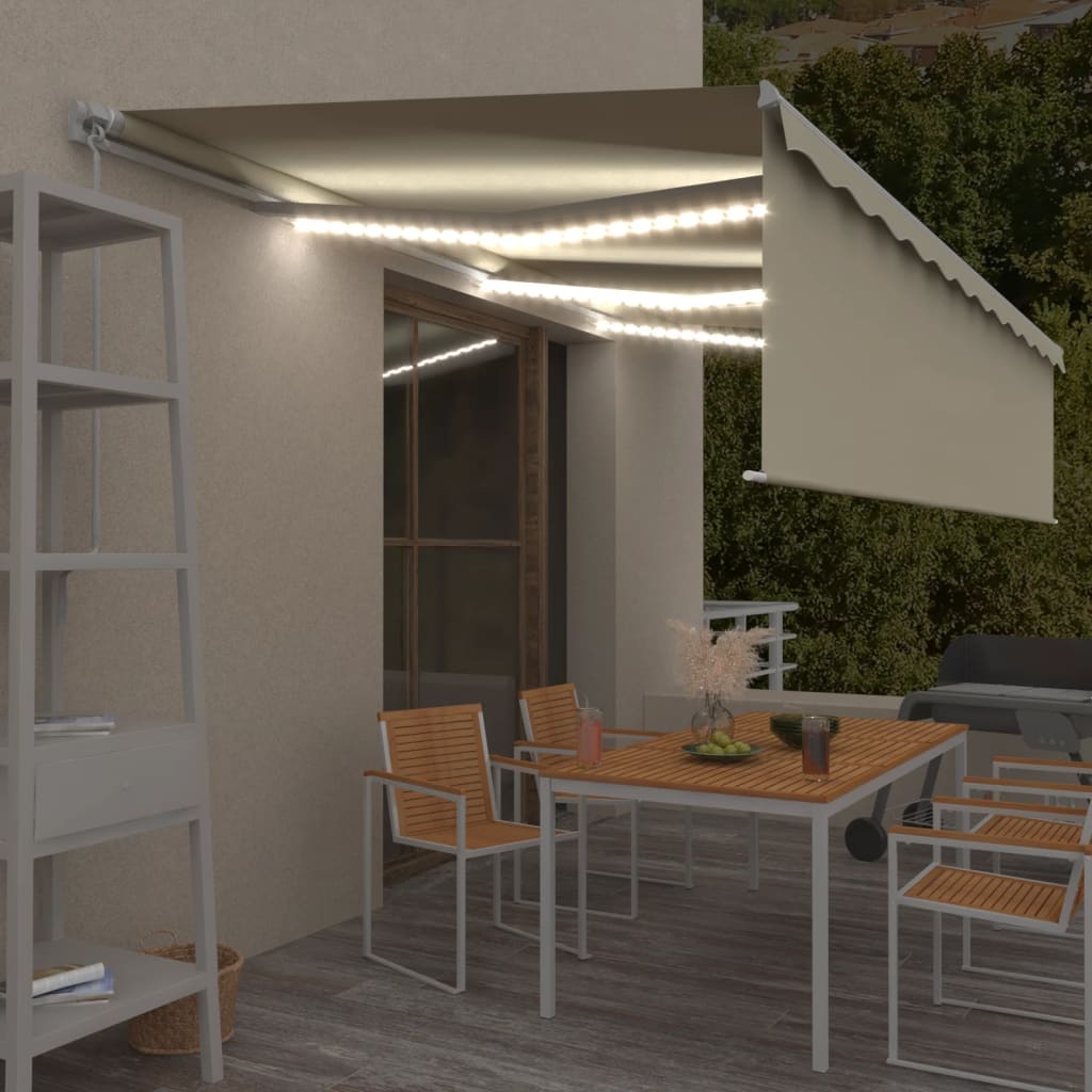 Toldo retrátil manual com estore/LED 6x3 m cor creme