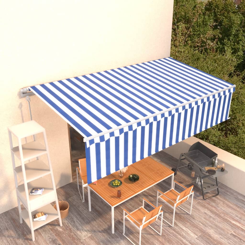 Toldo retrátil automático com estore 6x3 m azul e branco