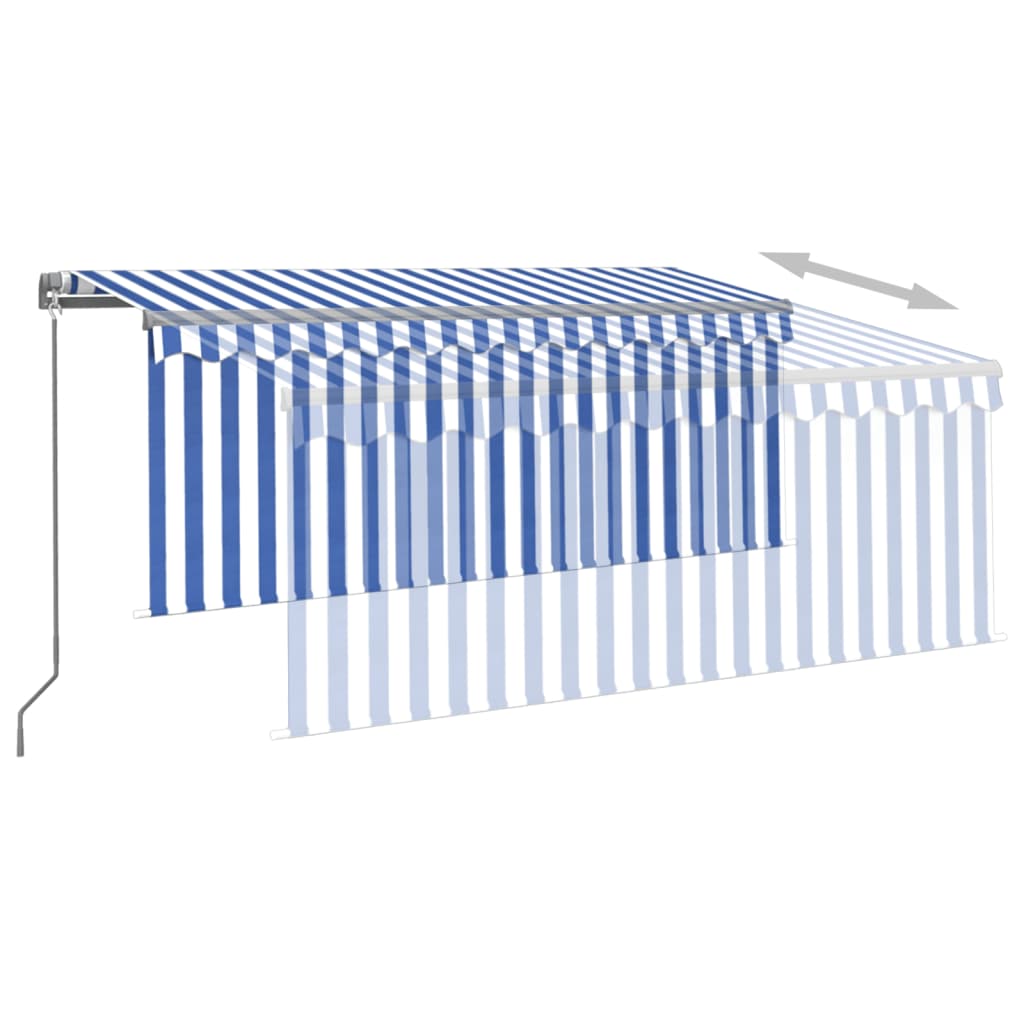 Toldo retrátil manual com estore/LED 3x2,5 m azul e branco