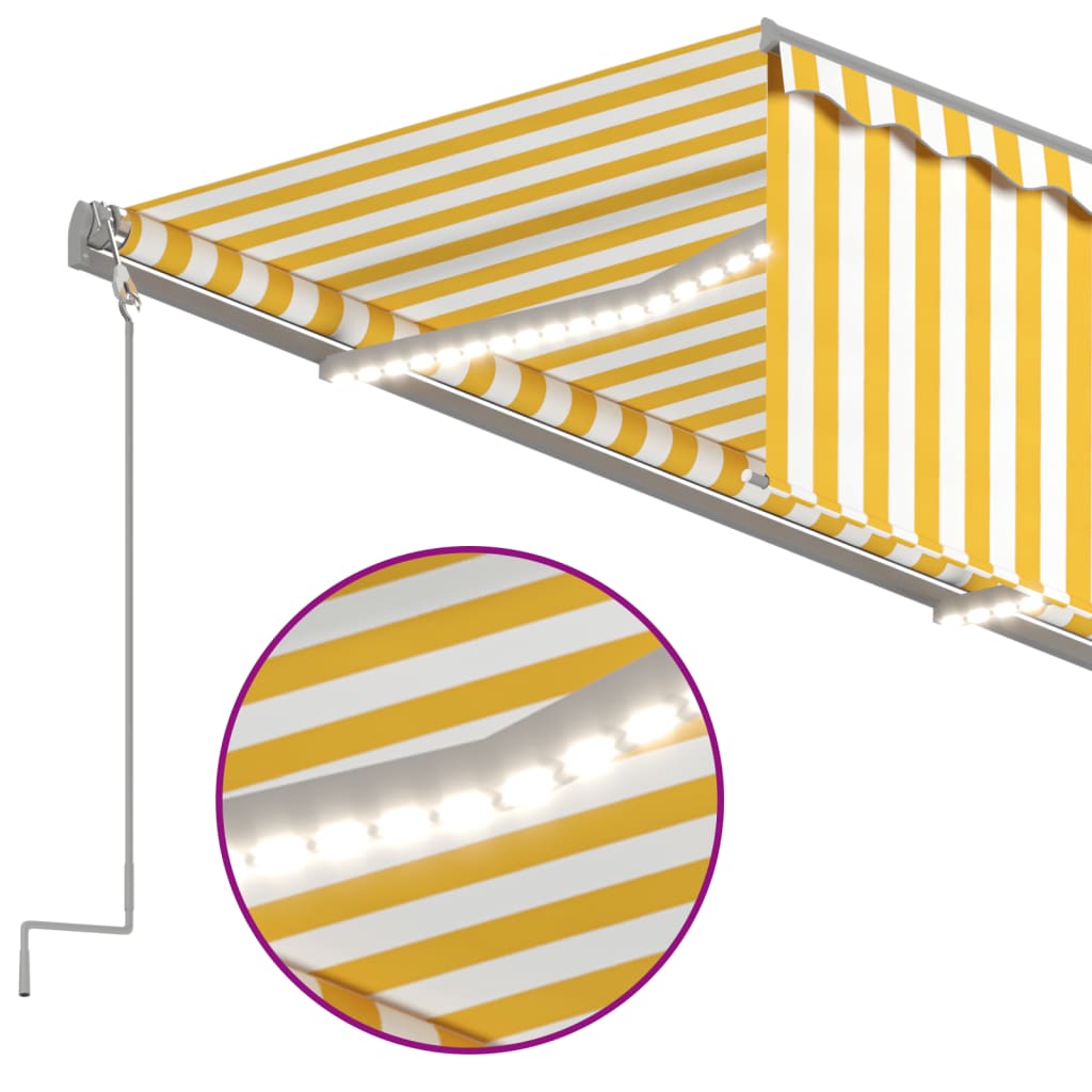 Toldo autom. c/ estore/LED/sensor vento 3x2,5m amarelo/branco