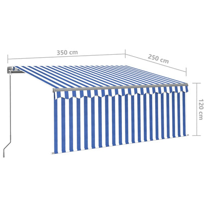 Toldo retrátil manual com estore/LED 3,5x2,5 m azul e branco