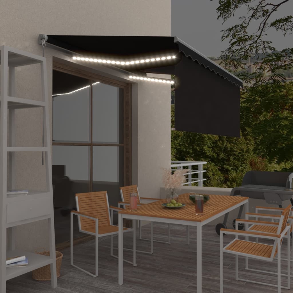 Toldo retrátil manual com estore/LED 3,5x2,5 m antracite