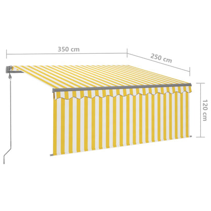 Toldo autom. c/ estore/LED/sensor vento 3,5x2,5m amarelo/branco