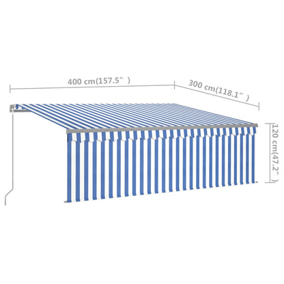 Toldo retrátil manual com estore 4x3 m azul e branco