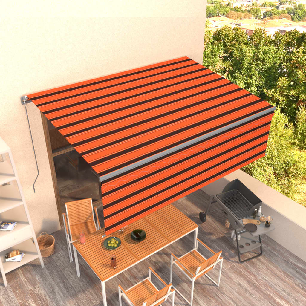 Toldo retrátil manual com estore 4x3 m laranja e castanho