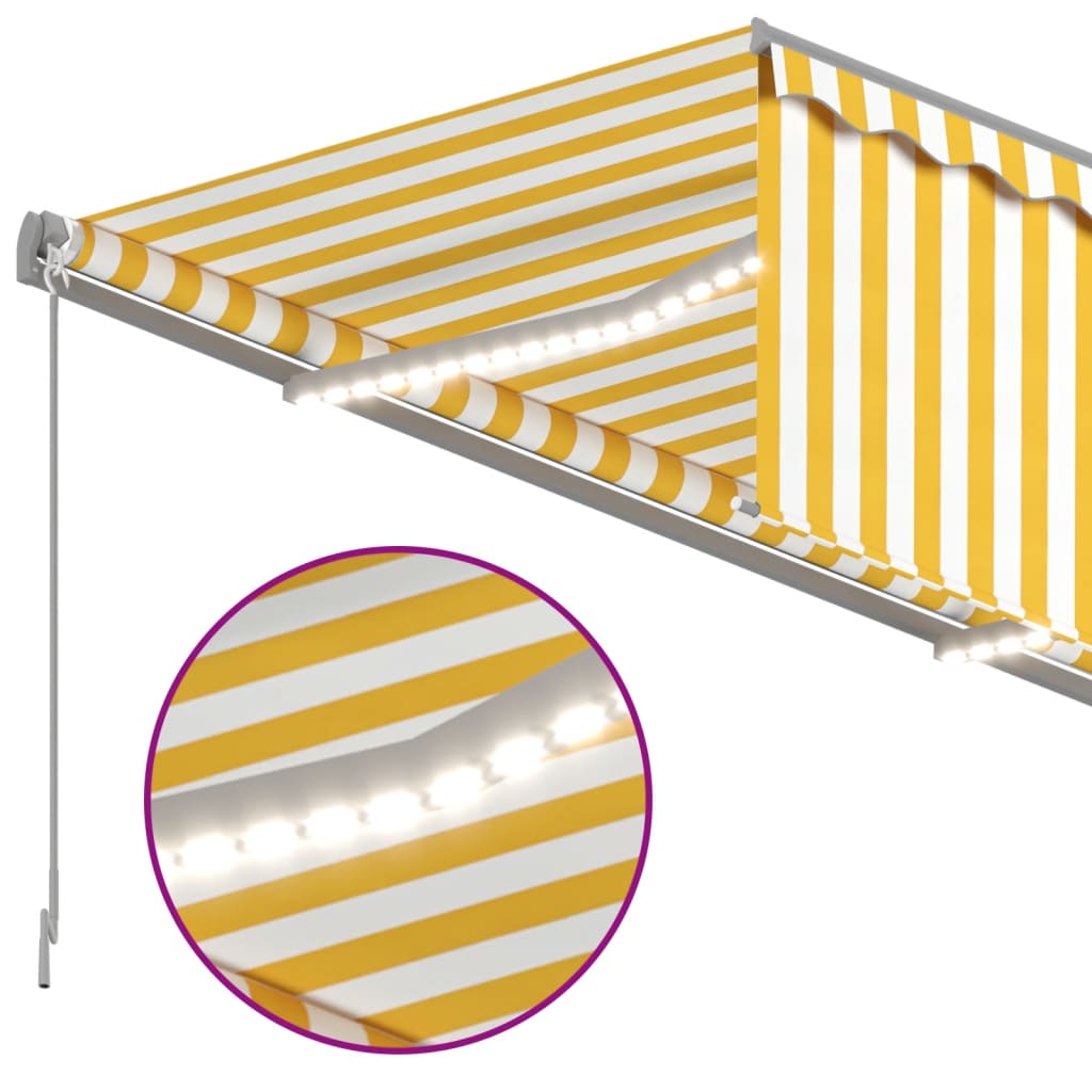 Toldo retrátil manual com estore/LED 4x3 m amarelo e branco