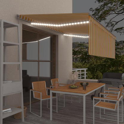 Toldo retrátil manual com estore/LED 4x3 m amarelo e branco