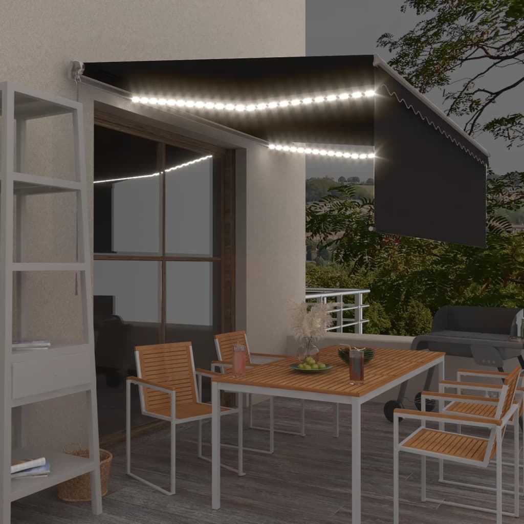 Toldo retrátil manual com estore e luzes LED 4x3 m antracite