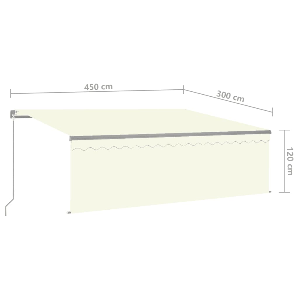 Toldo retrátil manual com estore/LED 4,5x3 m cor creme