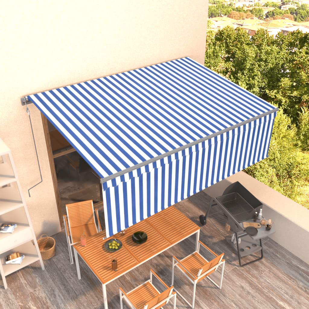 Toldo retrátil automático com estore 4,5x3 m azul e branco