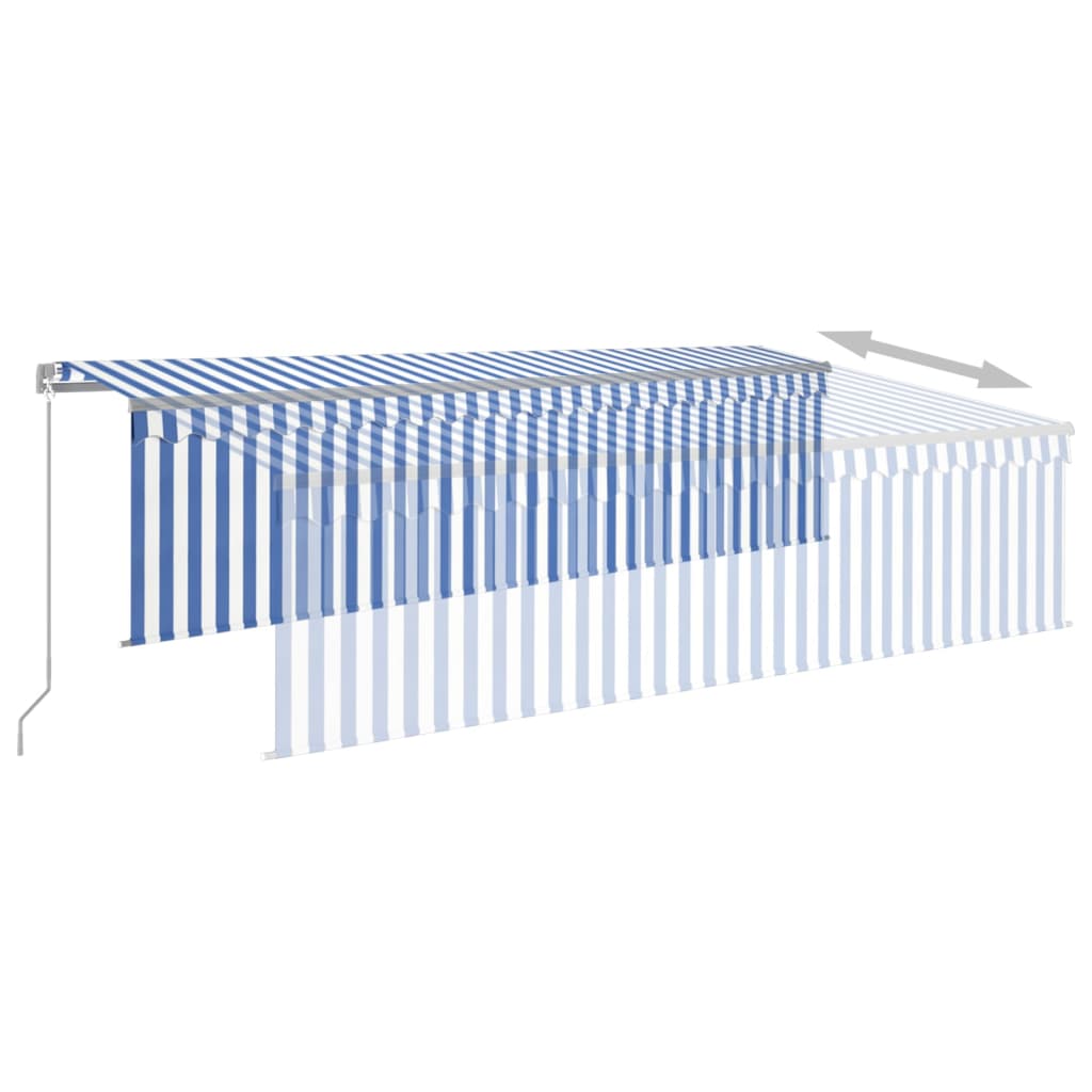 Toldo retrátil manual com estore 5x3 m azul e branco