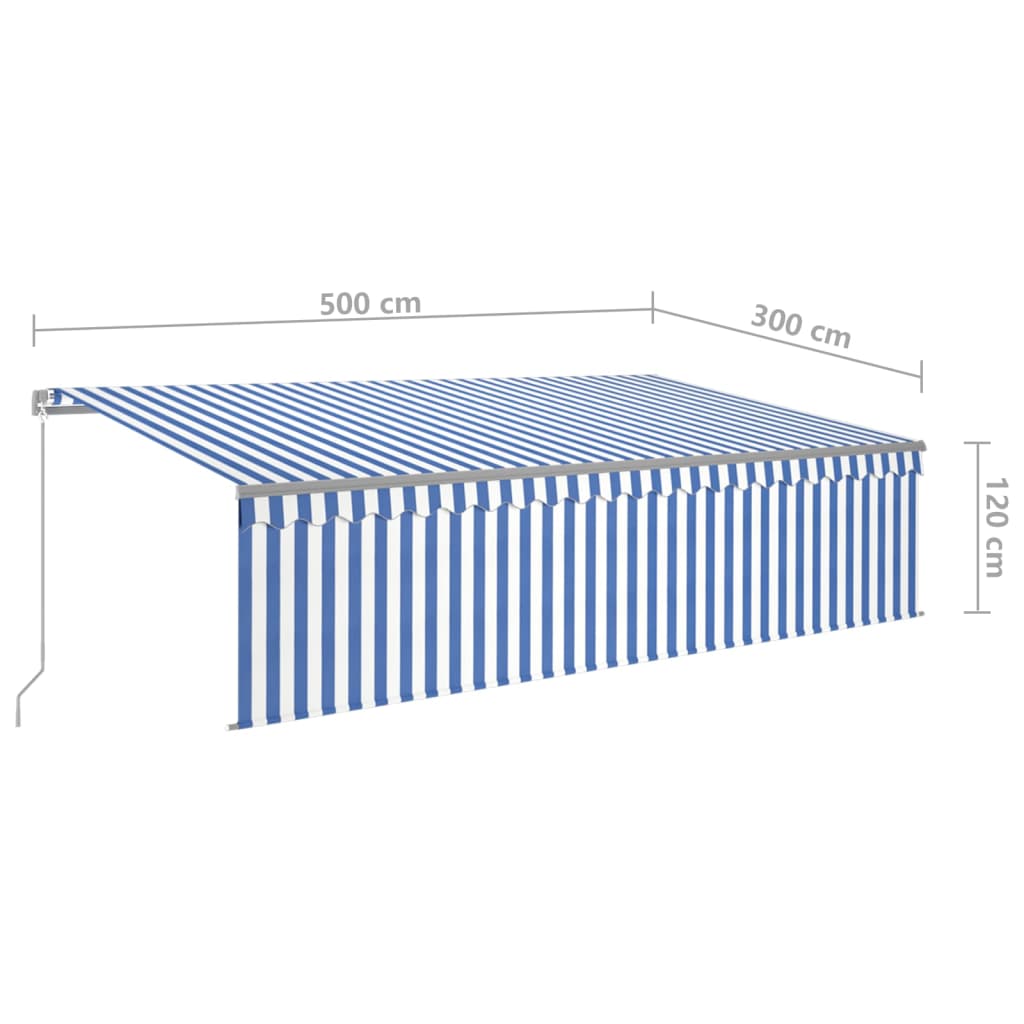 Toldo retrátil manual com estore 5x3 m azul e branco