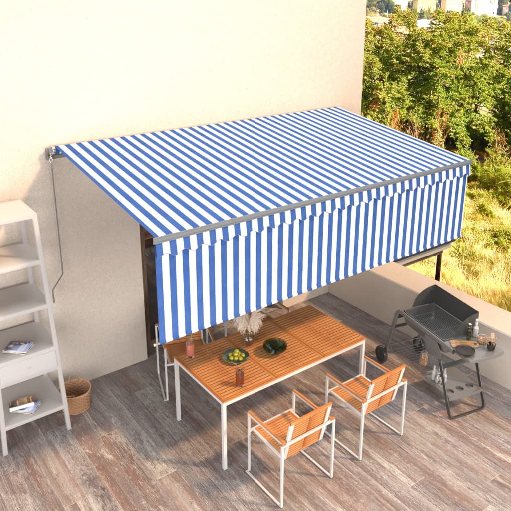 Toldo retrátil manual com estore 5x3 m azul e branco