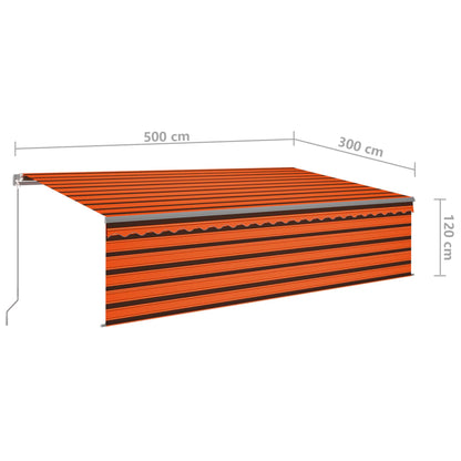 Toldo retrátil manual com estore 5x3 m laranja e castanho