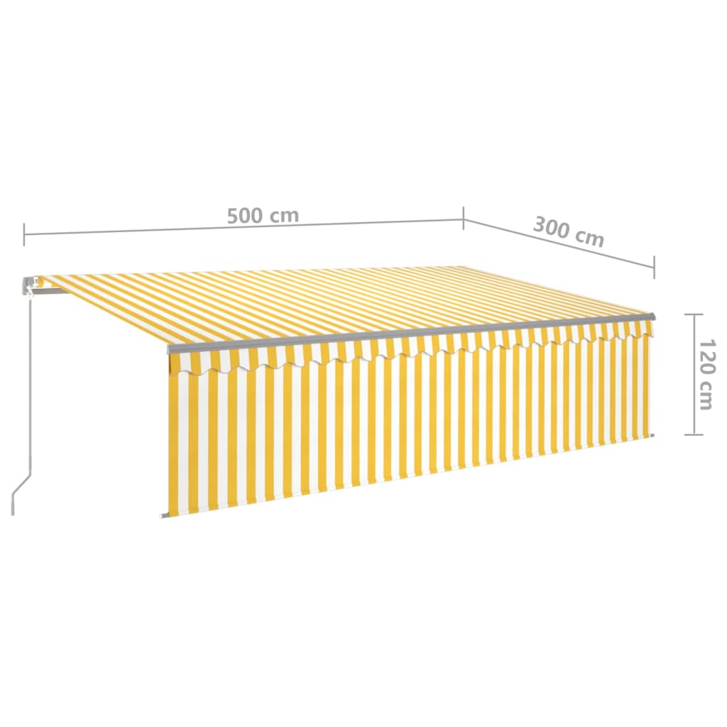 Toldo retrátil manual com estore/LED 5x3 m amarelo e branco