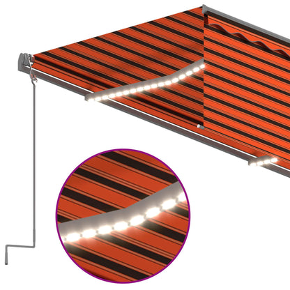 Toldo retrátil manual com estore e LED 5x3 m laranja e castanho