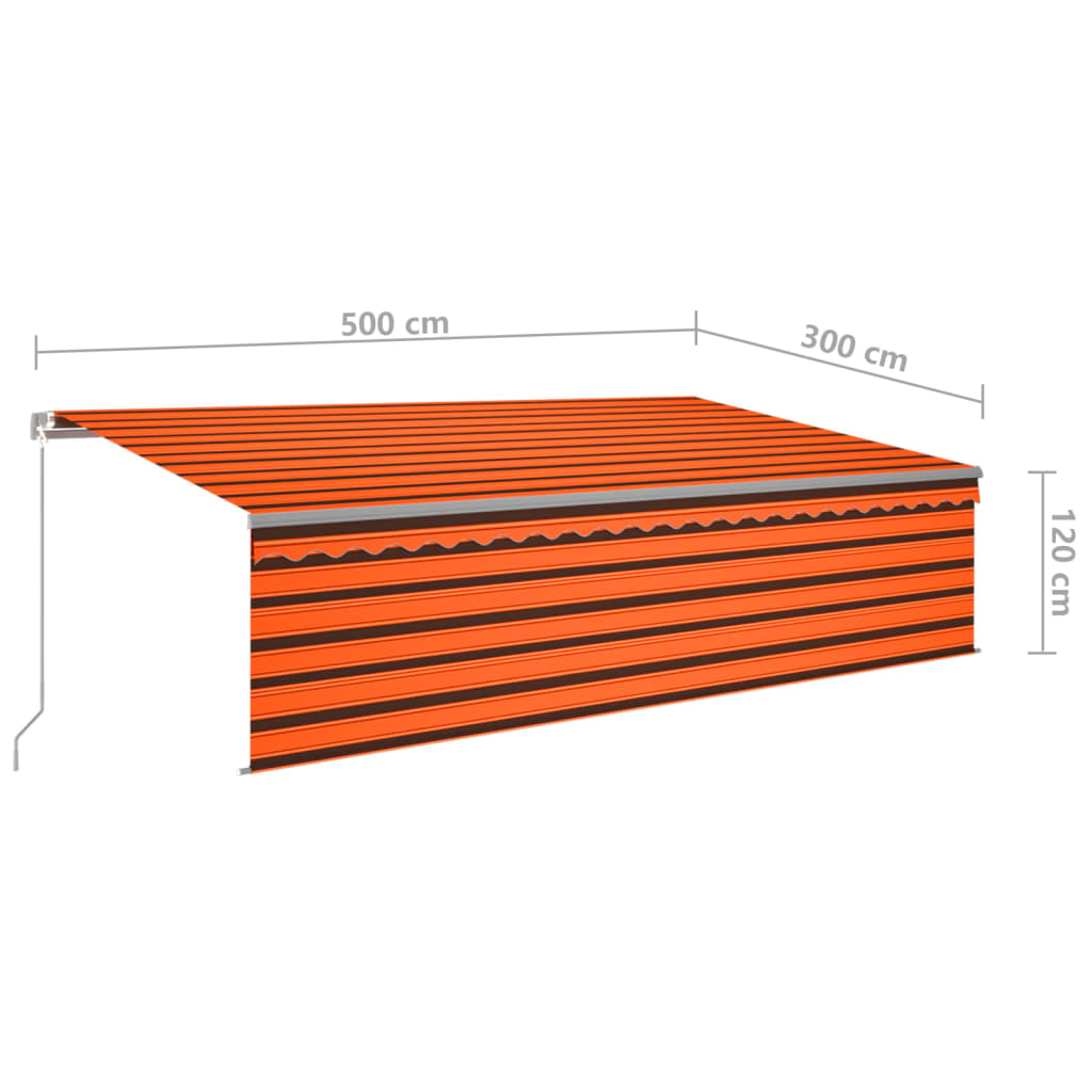 Toldo retrátil manual com estore e LED 5x3 m laranja e castanho