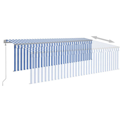 Toldo autom. c/ estore/LED/sensor de vento 5x3 m azul/branco