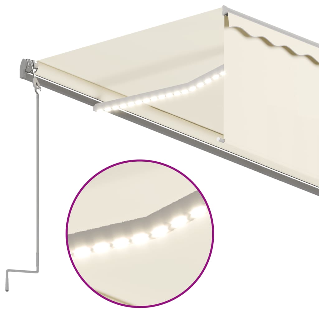 Toldo automático com estore/LED/sensor de vento 5x3 m cor creme