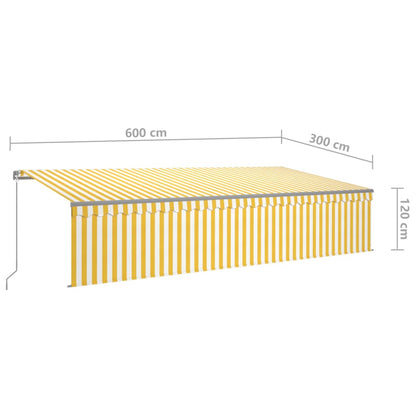 Toldo retrátil manual com estore/LED 6x3 m amarelo e branco