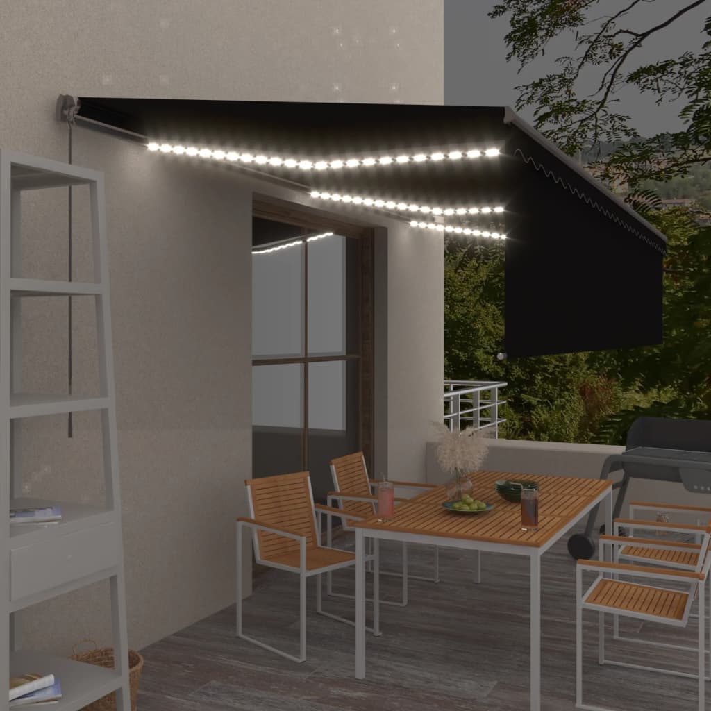 Toldo retrátil manual com estore/LED 6x3 m antracite