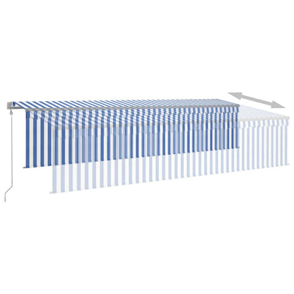 Toldo automático c/ estore/LED/sensor de vento 6x3m azul/branco